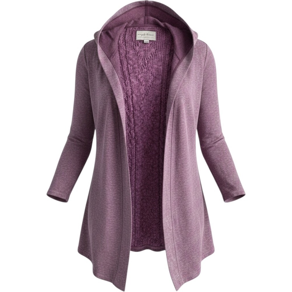 Evie's Tree Purple Cable Knit Back Hooded Open Front Cardigan ETLBF15 Womens 1X